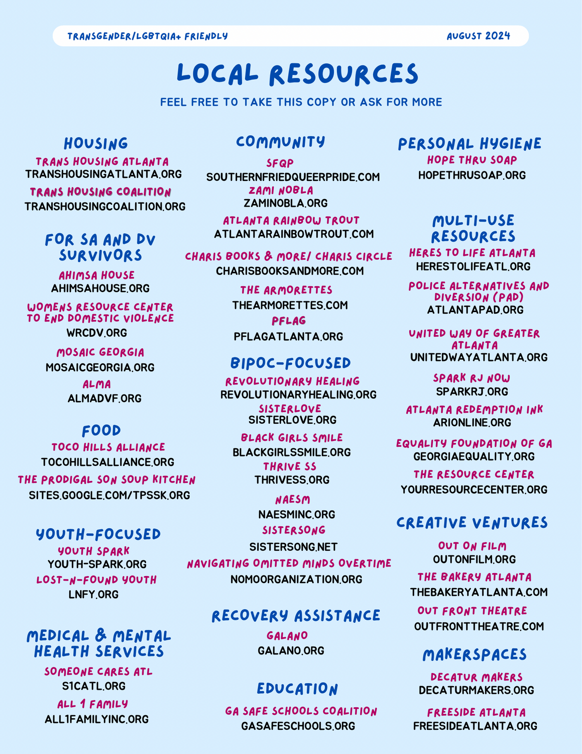 Local Resources Flyer, 2024